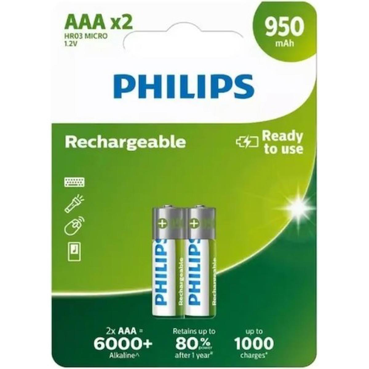 Philips HR03MİCRO 1.2 V Alkalin AAA / İnce Kalem Şarjlı Pil 2'li