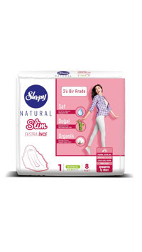 Sleepy Natural Slim Ekstra Organik İnce 8'li Hijyenik Ped 1 Adet