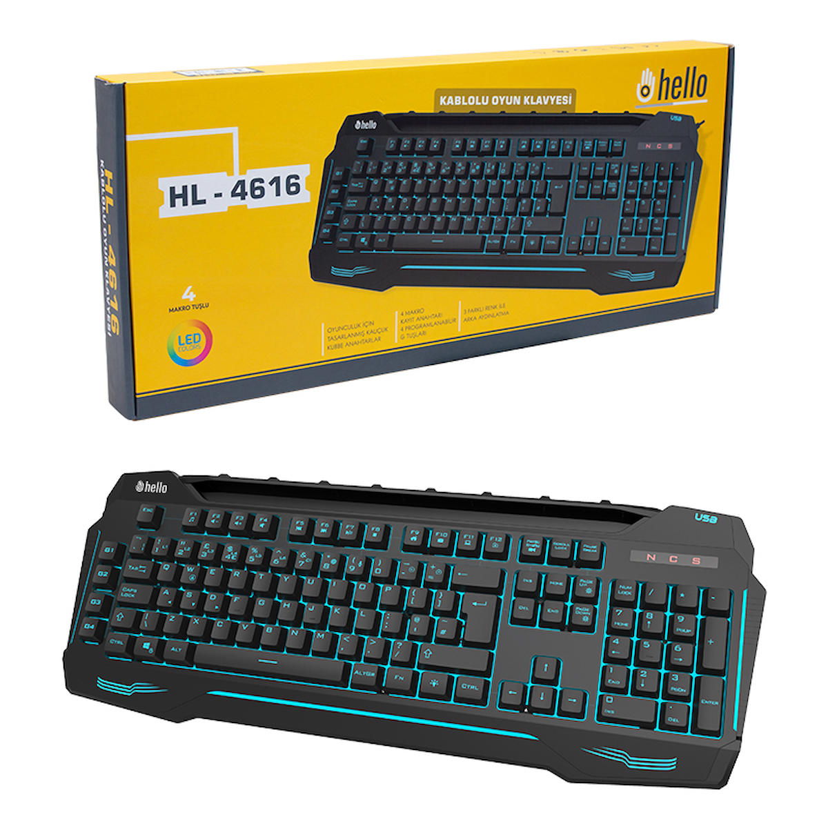 FinDit HL-4616 Türkçe 104 Tuşlu Makrolu Kablolu Siyah Gaming Klavye