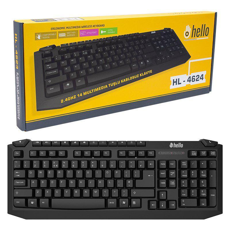 Hello HL-4624 Türkçe 104 Tuşlu Kablosuz Siyah Normal Klavye