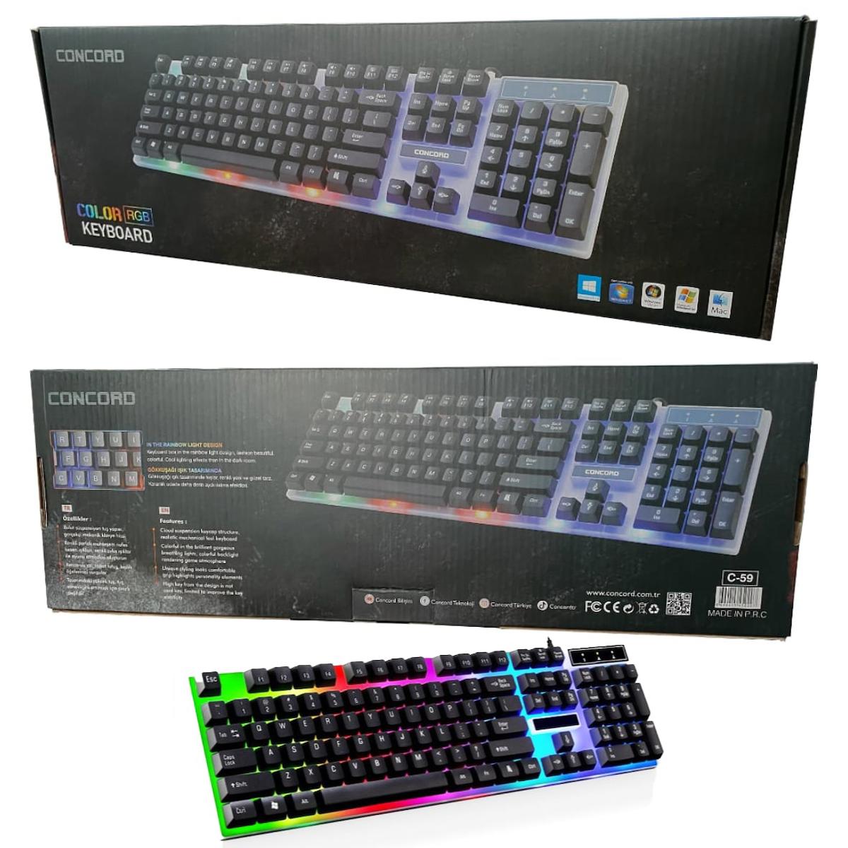 Concord C-59 Türkçe 104 Tuşlu Kablolu Siyah Gaming Klavye