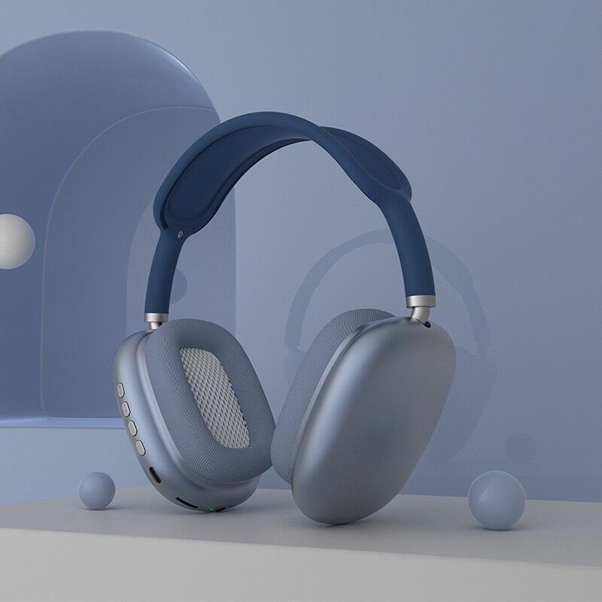 Pazariz P9 Air 5.0 Gürültü Önleyici Kablosuz Kulak Üstü Bluetooth Kulaklık Mavi