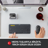 Logitech K380 Sessiz Siyah Kablosuz Klavye Mouse Seti