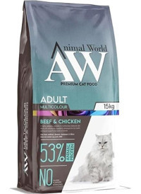 Animal World Multicolour Biftek Tavuk Aromalı Yetişkin Kuru Kedi Maması 15 kg