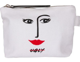 Biggdesign Beyaz Faces Ugly Desenli Deri Makyaj Çantası
