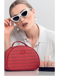 Marie Claire MC212111008 Bordo Yazılı Deri Makyaj Çantası