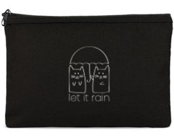 Tabby Design Clutch Siyah Yağmur Baskılı Tekstil Makyaj Çantası