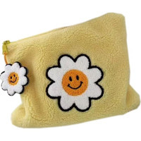 Xhang Sarı Papatya Desenli Peluş Makyaj Çantası