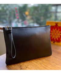 Simfa Clutch Siyah Düz Deri Makyaj Çantası