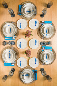 Chichi Home Blue Leaf Geo 24 Parça 6 Kişilik Porselen Yuvarlak Yemek Takımı