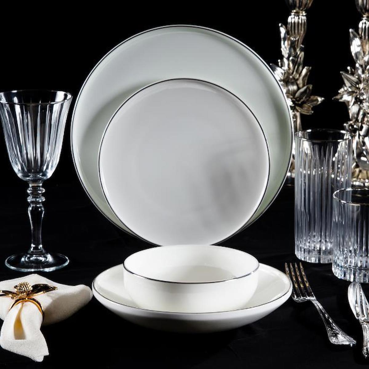 Massimo Elegant Silver 24 Parça 6 Kişilik Porselen Yuvarlak Yemek Takımı