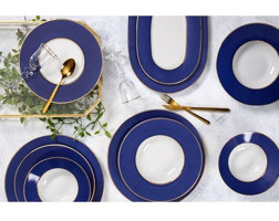 Porland Madeleine 27 Parça 6 Kişilik Lacivert Porselen Yuvarlak Yemek Takımı