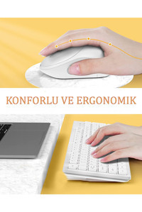 Mkey MK-114 Ergonomik Beyaz Kablosuz Klavye Mouse Seti