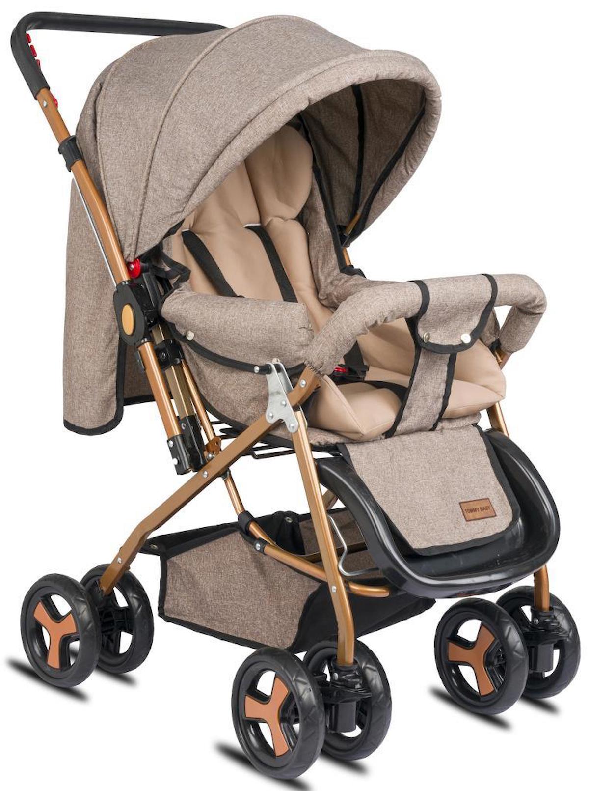 Tommybaby Classic Çift Yönlü Katlanabilir Tam Yatar Puset Bebek Arabası Kahverengi
