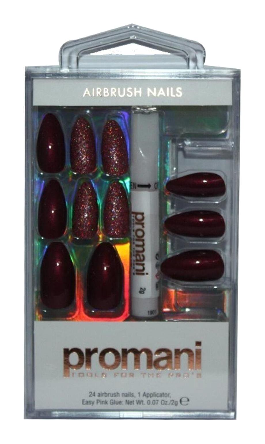 Promani PR-5660 Simli 24'lü Sivri Bordo - Pembe Takma Tırnak