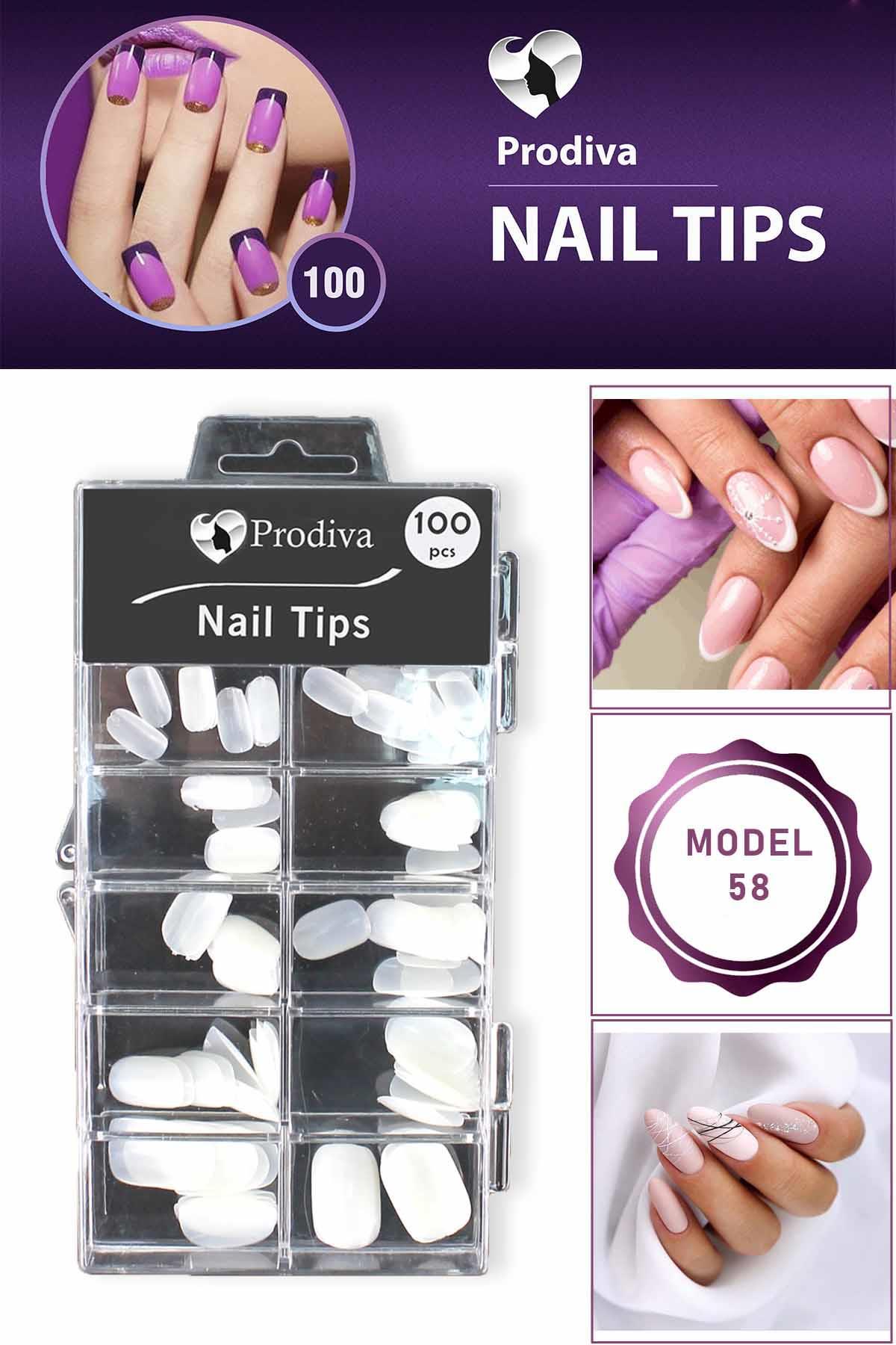 Prodiva Nail Tips 58 No Naturel 100'lü Kare Beyaz Takma Tırnak