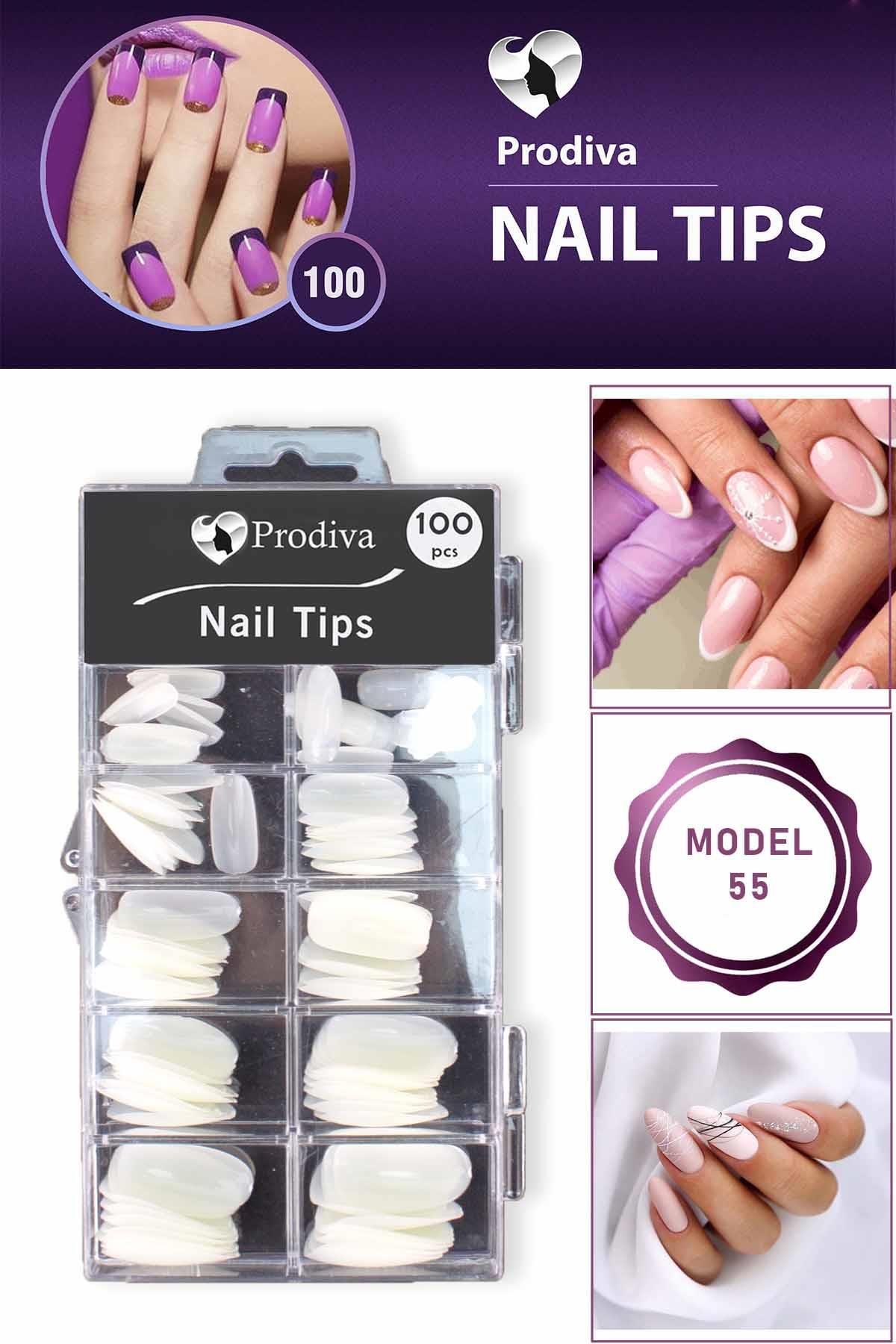 Prodiva Nail Tips 55 No Naturel 100'lü Kare Beyaz Takma Tırnak