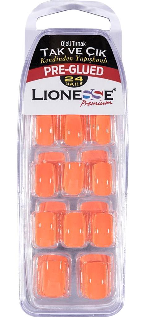 Lionesse 4422 Fosforlu 24'lü Kare Turuncu Takma Tırnak