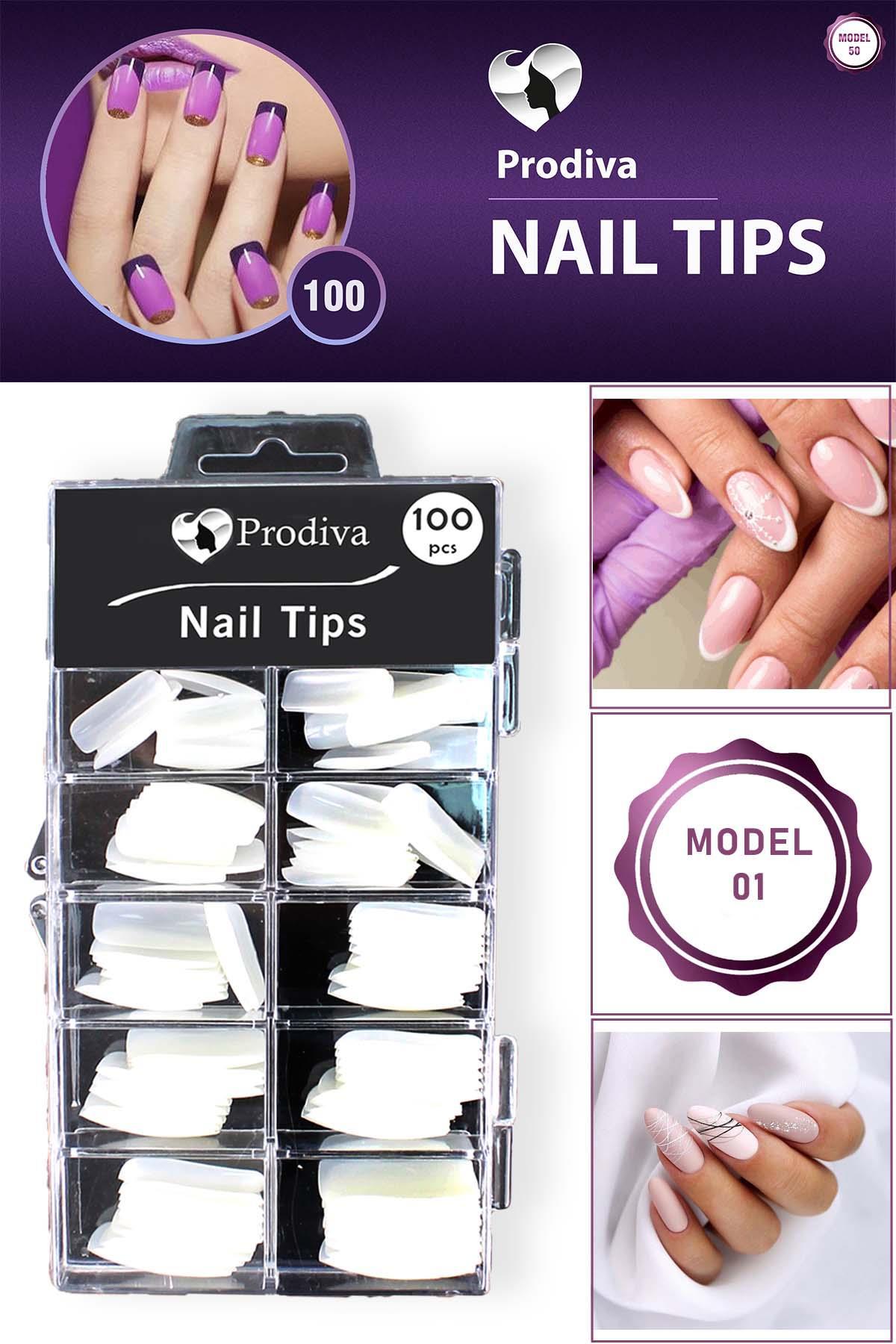 Prodiva Nail Tips 1 No Naturel 100'lü Kare Beyaz Takma Tırnak