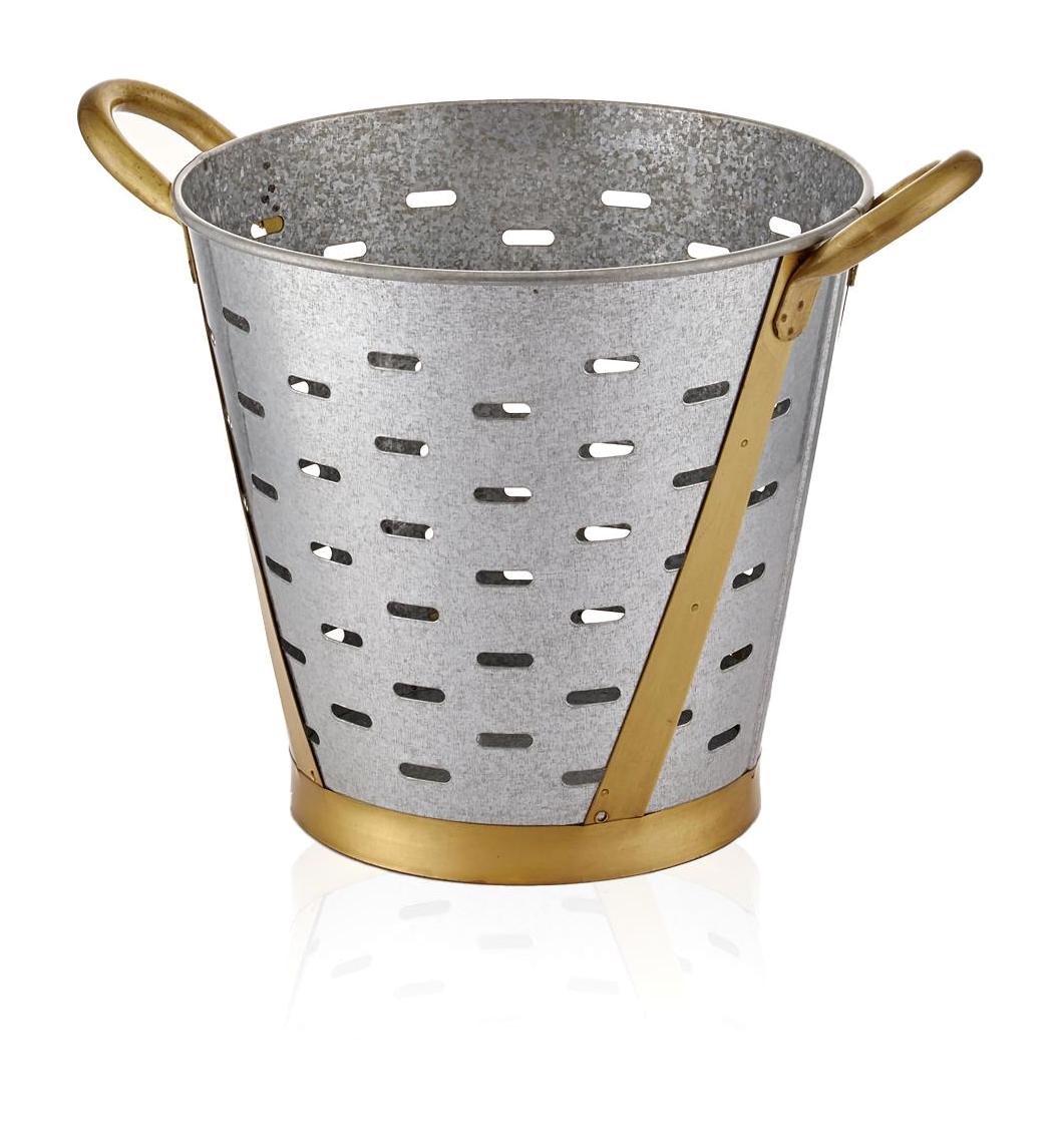 The Mia Galvin Galvaniz 32 cm Yuvarlak Saksı Gri