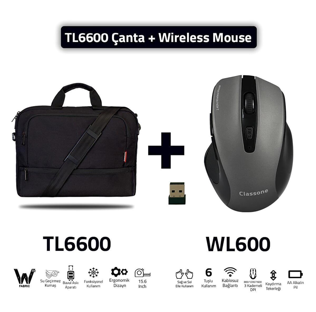 Classone TL6600-WL600 Wtx Pro 15.6 inç Kumaş Su Geçirmez Laptop Postacı Çantası Siyah