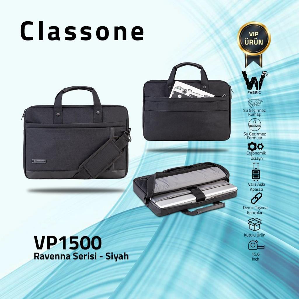 Classone Ravenna 15.6 inç Kumaş Su Geçirmez Laptop Postacı Çantası Siyah