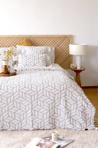 HAMUR İskandinav Yatak Örtüsü Seti Çift Kişilik Set Bohem Punch Panç Desen Lotus Bej