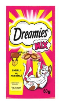 Dreamies Mix Peynirli-Sığır Etli Yetişkin Kedi Ödül Maması 6x60 gr