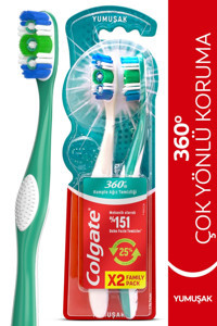 Colgate 360 Komple Ağız Temizliği Yumuşak Çok Yönlü Koruma Diş Fırçası Beyaz Turkuaz 2'li