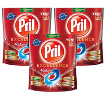 Pril Excellence 4'ü 1 Arada Tablet Bulaşık Makinesi Deterjanı 3x22 Adet