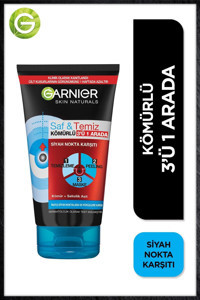 Garnier Saf & Temiz 3'ü 1 Arada Siyah Nokta Karşıtı Kömürlü Yüz Temizleyici Peeling 150 ml