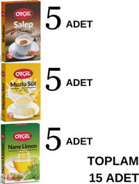 Orçel 5 Muzlu Süt + 5 Salep + 5 Nane Limon Aromalı Içecek Tozu Oralet Çay 15X200 gr