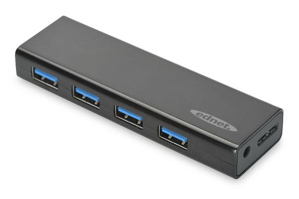 Ednet ED-85155 USB 3.0 to 4 Port USB 3.0 Adaptörlü Siyah USB 3.0 Çoklayıcı Hub