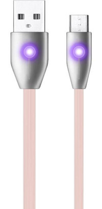 Linktech K484 Micro USB Yassı Işıklı 1.2mt Şarj ve Data Kablosu - Pembe