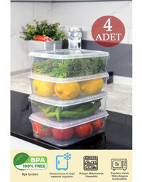 4 Adet 1,35 Lt Bpa Içermeyen Şeffaf Buzdolabı ve Buzluk Saklama Kabı