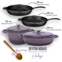 Lava Döküm 4X New Heritage Serisi Döküm Demir Tencere Tava Çeyiz Seti Mor
