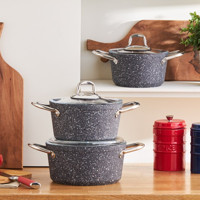 Karaca Biogranit Navy Stone 6 Parça Midi Tencere Seti İndüksiyon Uyumlu Granit Kaplama