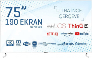 Onvo OV75F500 75 inç 4K Ultra HD 189 Ekran Çerçevesiz Flat Uydu Alıcılı Smart Led Webos Televizyon