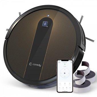 Coredy R750 Moplu Çift Fırçalı Hepa Filtreli 2000 Pa Siyah Robot Süpürge ve Paspas