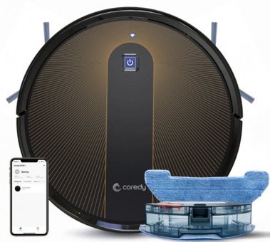 Coredy R750 Moplu Çift Fırçalı Hepa Filtreli 2000 Pa Siyah Robot Süpürge ve Paspas