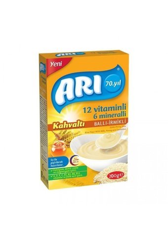 ARI Kahvaltı 12 Vitaminli 6 Mineralli Ballı İrmikli Laktozsuz Tahıllı Kaşık Maması 200 gr