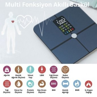 Pool Sport Hz-1121 Yağ Ölçen Vücut Analizi Yapan Bluetoothlu Kas Ölçen Cam Dijital Akıllı Tartı