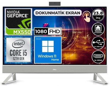 Dell Inspiron 5410 I5410AIO1305A3 Dahili GeForce MX550 Ekran Kartlı Intel Core i5 1235U 16 GB Ram DDR4 1 TB SSD 23.8 inç Full HD Windows 11 Home Dokunmatik All in One Bilgisayar