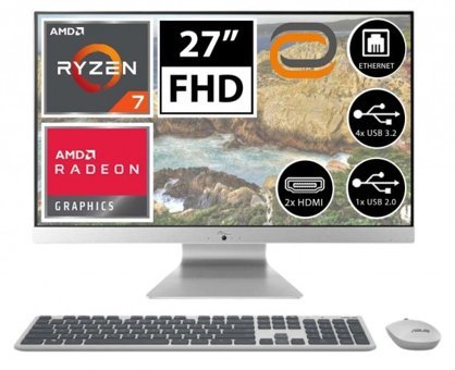 Asus M3700WYAK-WA002M02 Dahili Radeon Graphics Ekran Kartlı AMD Ryzen 7 5825U 32 GB Ram DDR4 512 GB SSD 27 inç Full HD FreeDos All in One Bilgisayar
