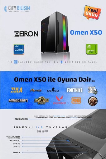 Zeiron ESC X65 RGB Mesh Sıvı Soğutmalı 4 Fanlı Siyah Dikey Kullanım Mid Tower Toplanmış Bilgisayar Kasası