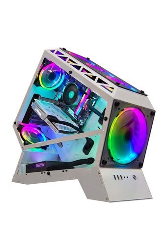 Dragos Eagle Eye White RGB Mesh Sıvı Soğutmalı 6 Fanlı Beyaz Dikey Kullanım ATX Oyuncu Bilgisayar Kasası