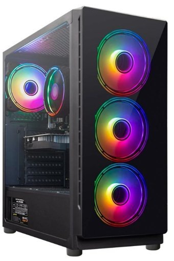J-Tech DangerZone 192-7 RGB Mesh Sıvı Soğutmalı 4 Fanlı Siyah Dikey Kullanım ATX Oyuncu Bilgisayar Kasası