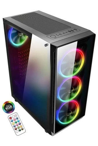 J-Tech DangerZone 192-7 RGB Mesh Sıvı Soğutmalı 4 Fanlı Siyah Dikey Kullanım ATX Oyuncu Bilgisayar Kasası