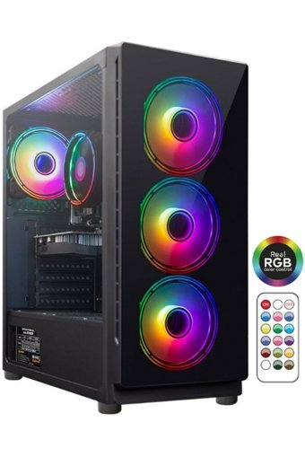 J-Tech DangerZone 192-7 RGB Mesh Sıvı Soğutmalı 4 Fanlı Siyah Dikey Kullanım ATX Oyuncu Bilgisayar Kasası