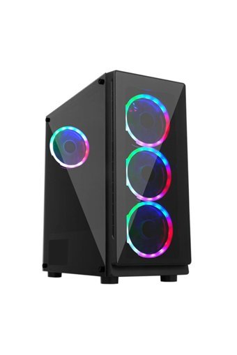 Gameforce Glass Large RGB Mesh Sıvı Soğutmalı 6 Fanlı Siyah Dikey Kullanım Mid Tower Oyuncu Bilgisayar Kasası